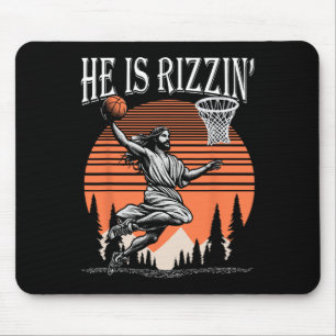 He Is Rizzin Funny Jesus Sketll Easter Christian M Mouse Mat