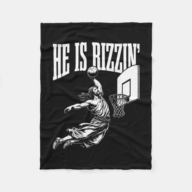 He Is Rizzin Funny Jesus Sketll Meme Easter Christ Fleece Blanket (Front)