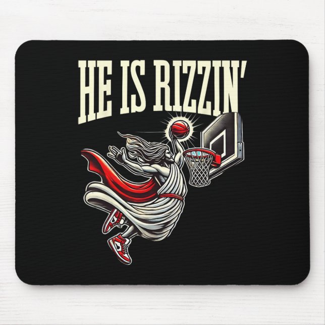 He Is Rizzin Funny Jesus Sketll Meme  Mouse Mat (Front)