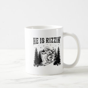 He is rizzin funny jesus skiing christian easter  coffee mug