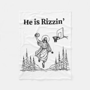 He Is Rizzin Funny Sketll Retro Christian Religiou Fleece Blanket