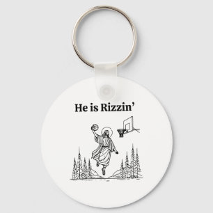 He Is Rizzin Funny Sketll Retro Christian Religiou Key Ring