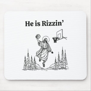 He Is Rizzin Funny Sketll Retro Christian Religiou Mouse Mat