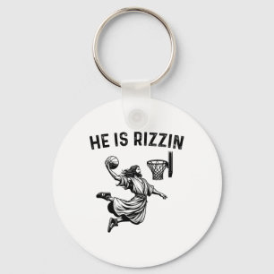 He Is Rizzin Jesus Basketball Christian Religious Key Ring