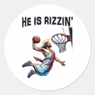 He Is Rizzin Jesus Basketball Easter For Kids Men Classic Round Sticker