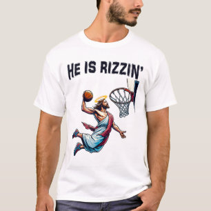 He Is Rizzin Jesus Basketball Easter For Kids Men T-Shirt