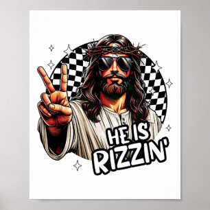 He Is Rizzin' Jesus Christian Happy Easter Hunt Eg Poster