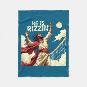 He Is Rizzin Jesus Meme Quote Shirt Funny Volleyba Fleece Blanket