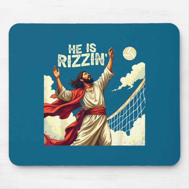 He Is Rizzin Jesus Meme Quote Shirt Funny Volleyba Mouse Mat (Front)