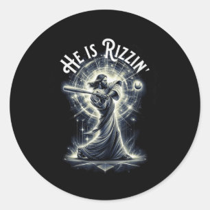 He Is Rizzin Jesus Playing Baseball Fun Sports Riz Classic Round Sticker