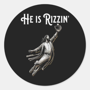 He Is Rizzin Jesus Playing Baseball Fun Sports Riz Classic Round Sticker