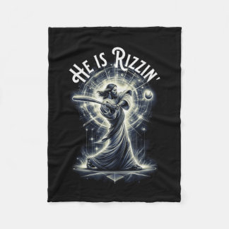 He Is Rizzin Jesus Playing Baseball Fun Sports Riz Fleece Blanket