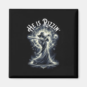 He Is Rizzin Jesus Playing Baseball Fun Sports Riz Magnet