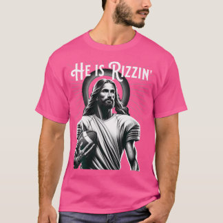He Is Rizzin Jesus Playing Football Funny Sports R T-Shirt
