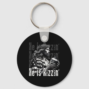 He Is Rizzin Jesus Playing Footbyll Funny Sports C Key Ring