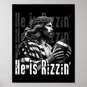 He Is Rizzin Jesus Playing Footbyll Funny Sports C Poster