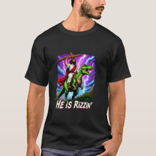 He Is Rizzin Riding T Rex Dinosaur Vintage Jesus C T-Shirt
