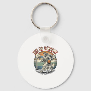 He Is Rizzin Vintage Basketball Religious Shirt De Key Ring