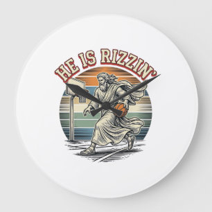 He Is Rizzin Vintage Basketball Religious Shirt De Large Clock