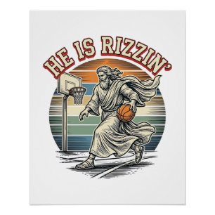 He Is Rizzin Vintage Basketball Religious Shirt De Poster