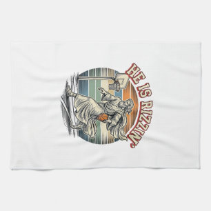He Is Rizzin Vintage Basketball Religious Shirt De Tea Towel
