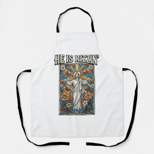 He Is Rizzin Vintage Easter Stained Glass Shirt De Apron