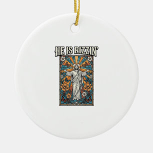 He Is Rizzin Vintage Easter Stained Glass Shirt De Ceramic Tree Decoration
