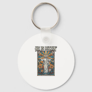 He Is Rizzin Vintage Easter Stained Glass Shirt De Key Ring