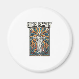 He Is Rizzin Vintage Easter Stained Glass Shirt De Magnet