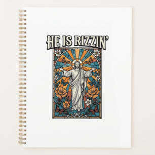 He Is Rizzin Vintage Easter Stained Glass Shirt De Planner