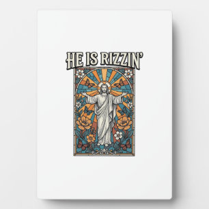 He Is Rizzin Vintage Easter Stained Glass Shirt De Plaque