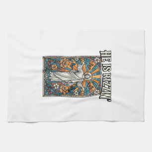He Is Rizzin Vintage Easter Stained Glass Shirt De Tea Towel