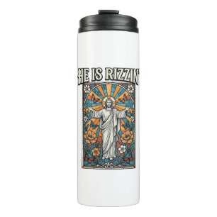He Is Rizzin Vintage Easter Stained Glass Shirt De Thermal Tumbler