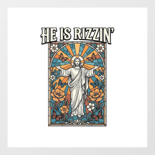 He Is Rizzin Vintage Easter Stained Glass Shirt De Window Cling