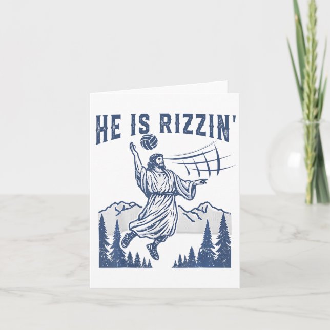 He Is Rizzin Volleyball Jesus Happy Easter Funny C Card (Front)