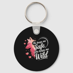 He Keeps Me Safe She Keeps Me Wolf Art Lover Coupl Key Ring