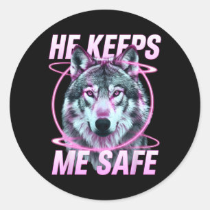 He Keeps Me Safe Wolves Valentine Day's For Lovers Classic Round Sticker