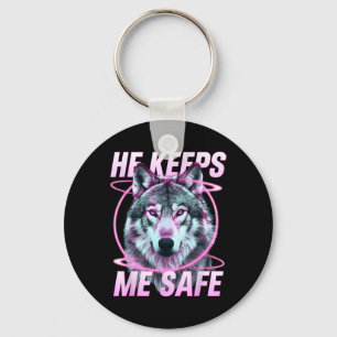 He Keeps Me Safe Wolves Valentine Day's For Lovers Key Ring