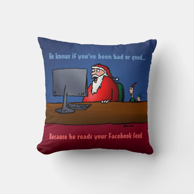 He Knows- Funny Santa Social Media Cushion (Front)