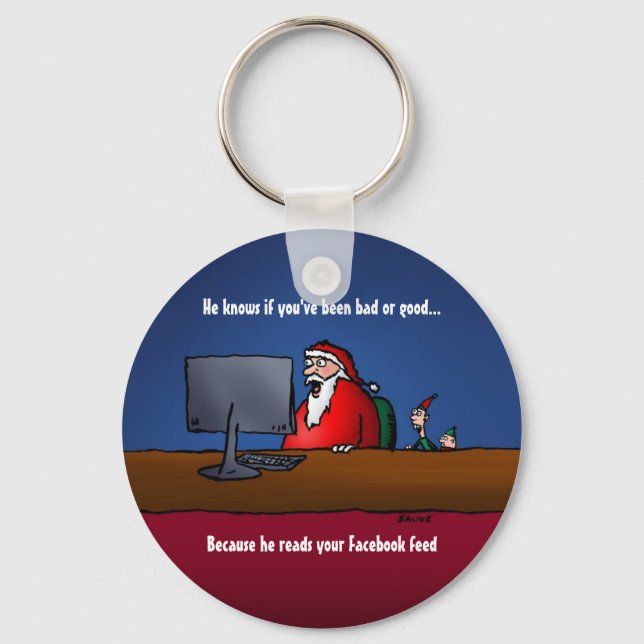 He Knows If You've Been Bad Funny Santa Key Ring (Front)