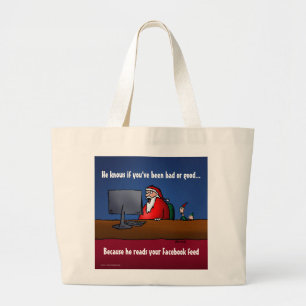 He Knows If You've Been Bad Funny Santa Large Tote Bag
