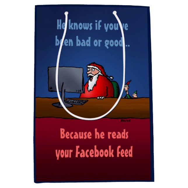 He Knows If You've Been Bad Funny Santa Medium Gift Bag (Front)