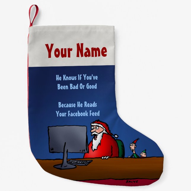 He Knows If You've Been Bad Funny Santa Small Christmas Stocking (Front)