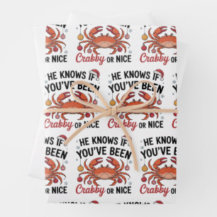 He Knows If You've Been Crabby Or Nice Funny Xmas Wrapping Paper Sheet