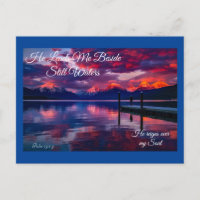 He Leads Me Beside Still Waters Purple Postcard