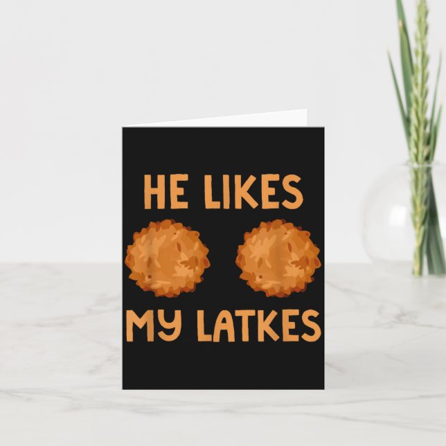 He Likes My Latkes Hanukkah Couple Matching Jewish Card (Front)