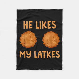 He Likes My Latkes Hanukkah Couple Matching Jewish Fleece Blanket