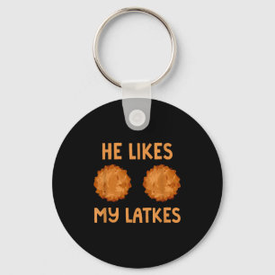 He Likes My Latkes Hanukkah Couple Matching Jewish Key Ring