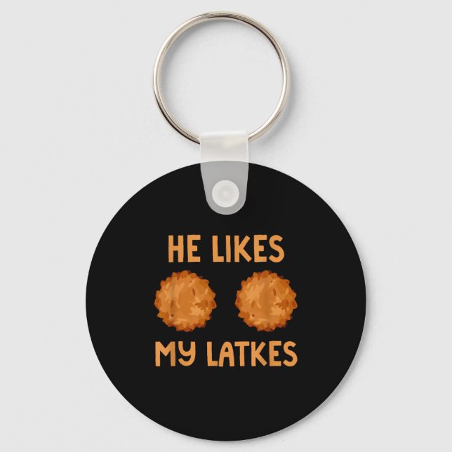 He Likes My Latkes Hanukkah Couple Matching Jewish Key Ring (Front)