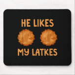 He Likes My Latkes Hanukkah Couple Matching Jewish Mouse Mat<br><div class="desc">He Likes My Latkes Hanukkah Couple Matching Jewish Menorah</div>